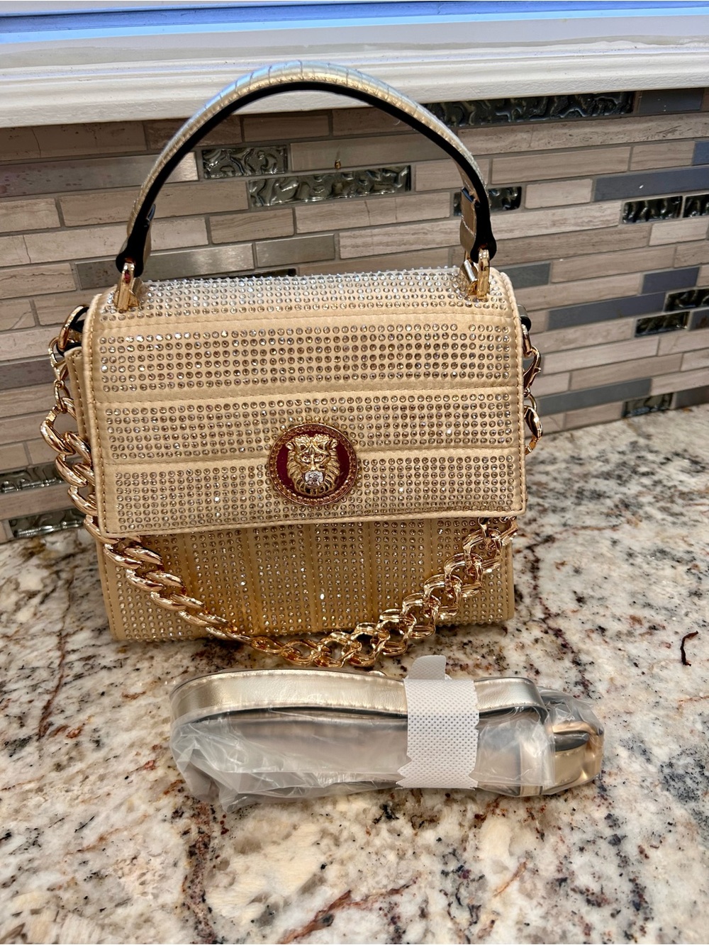 Aldo Gold Rhinestone Top-Handle Crossbody Bag/ very rare - Picture 8 of 8